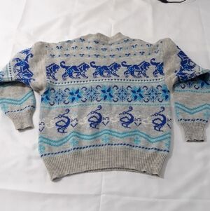 Steffner Gray and Blue Knit Sweater Made In Australia 100% Wool Size Medium